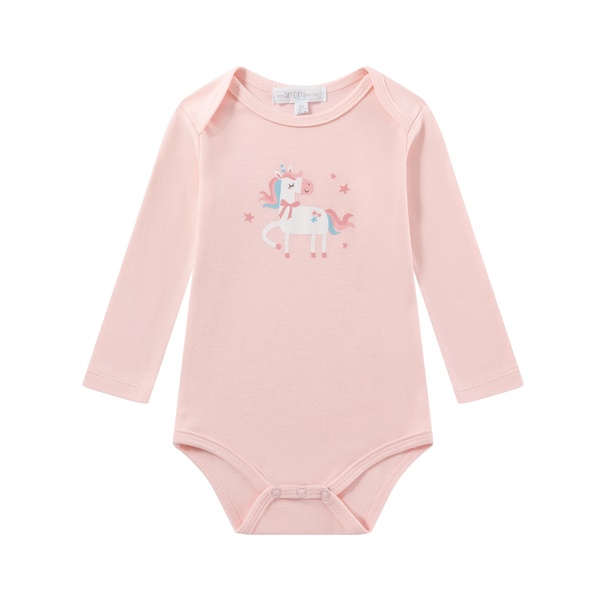 Body de bebé rosa com estampa de unicórnio
