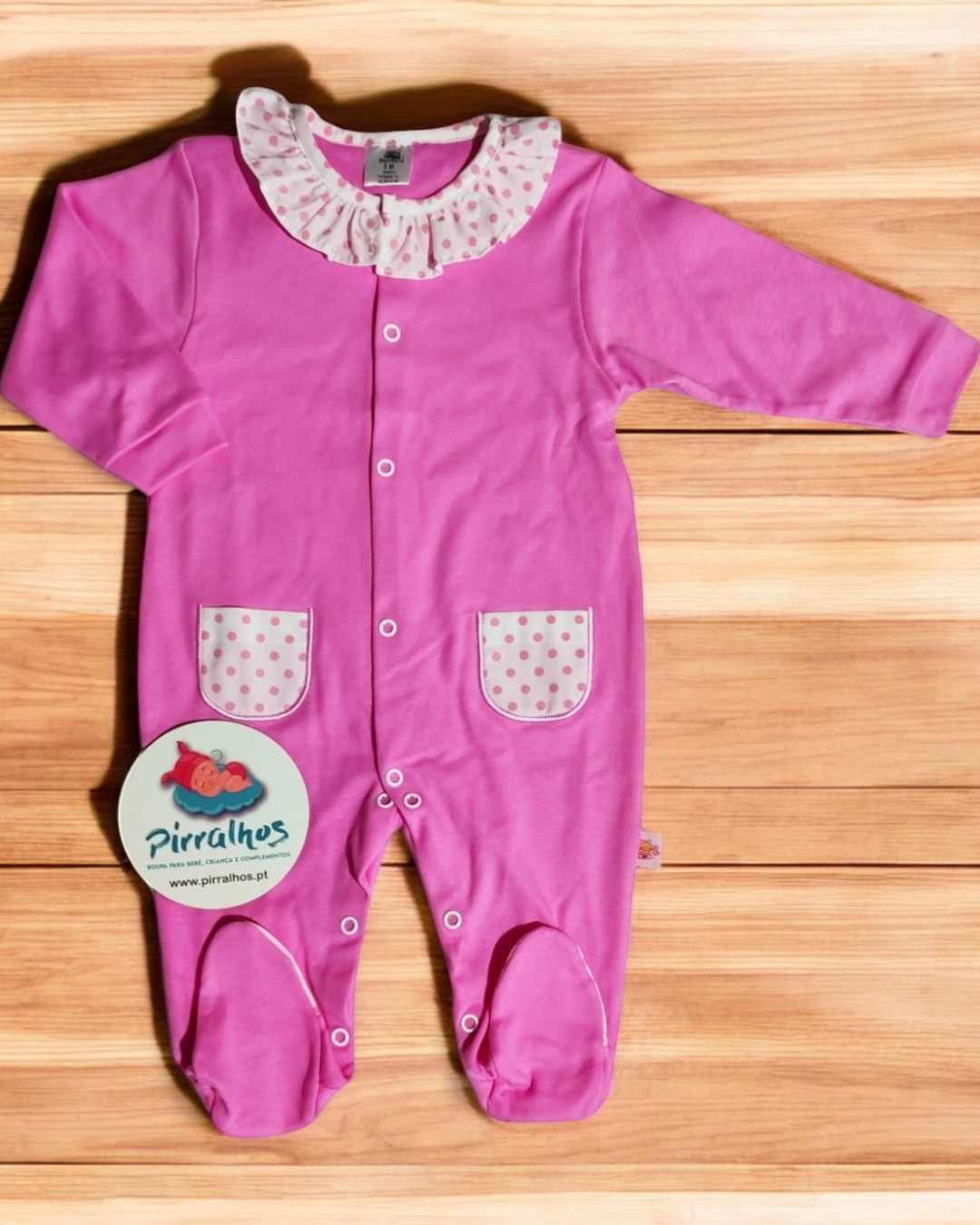 Babygrow de algodão de golinha com bolinhas grandes