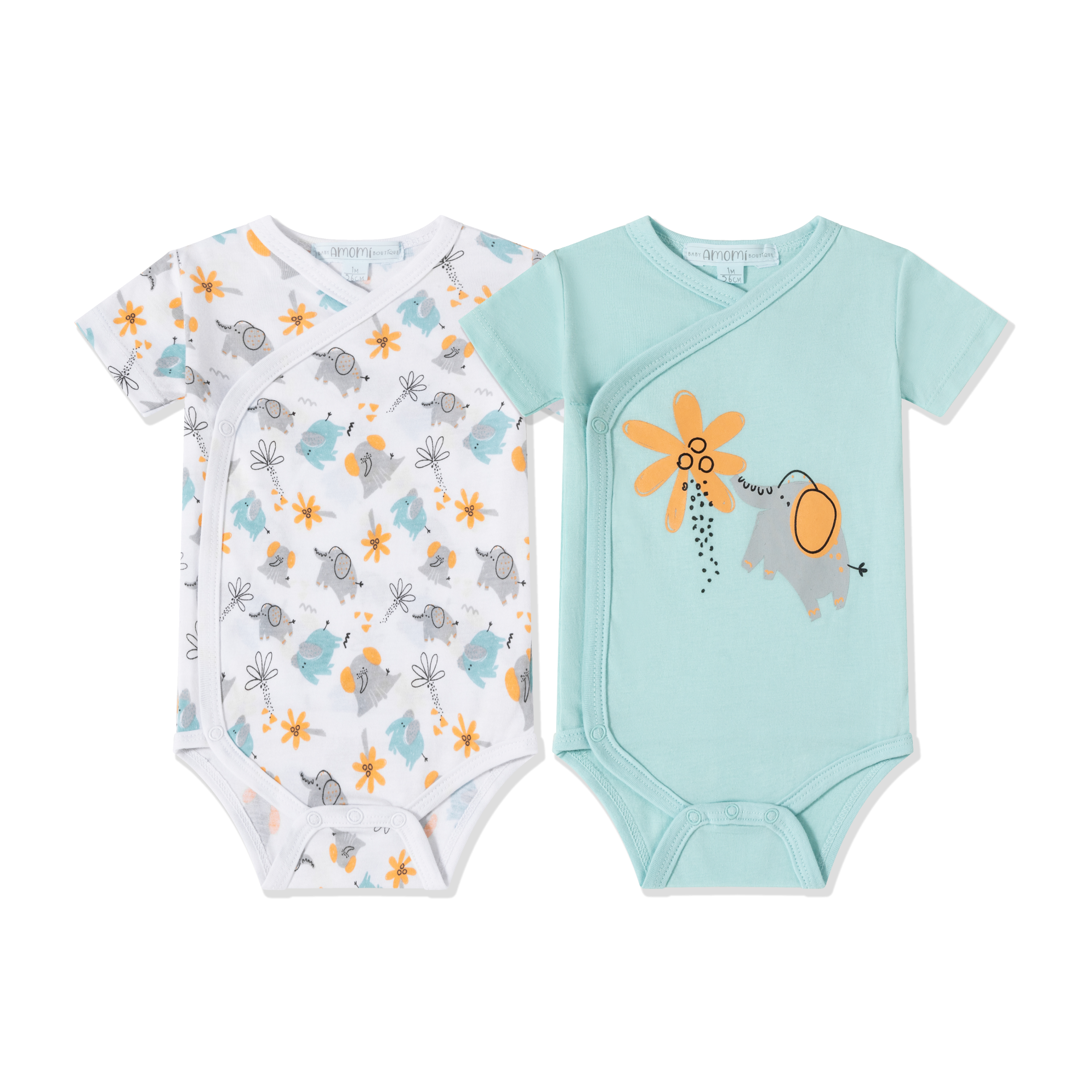 Pack de 2 bodys manga curta Elefantes divertidos