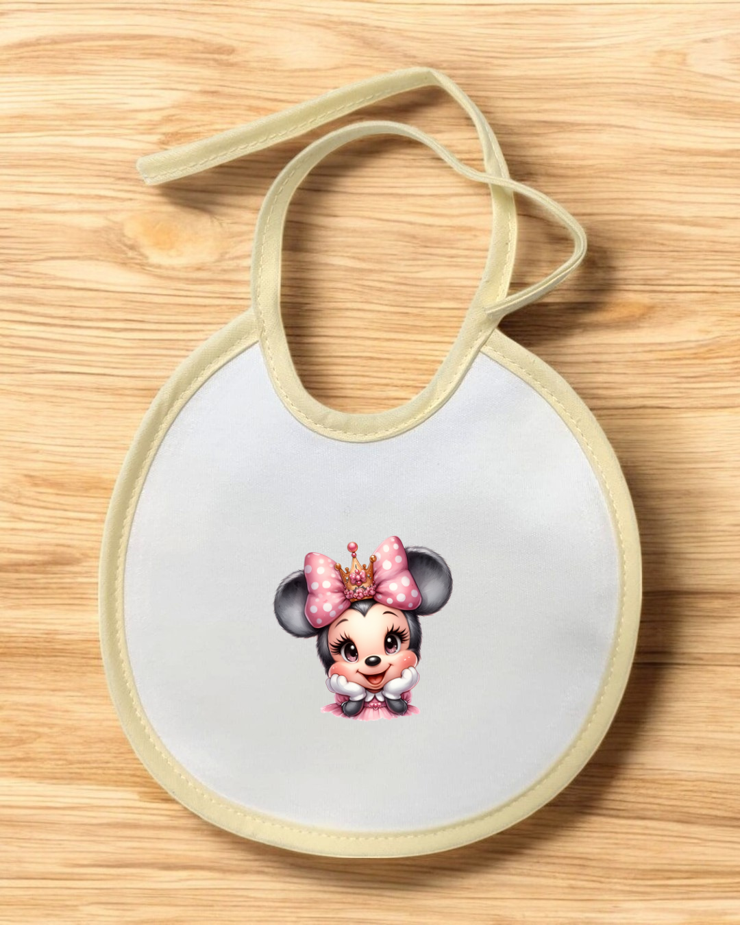 Babete impermeável redondo Minnie Coroa - 12 cores à escolha, Exclusivo Pirralhos
