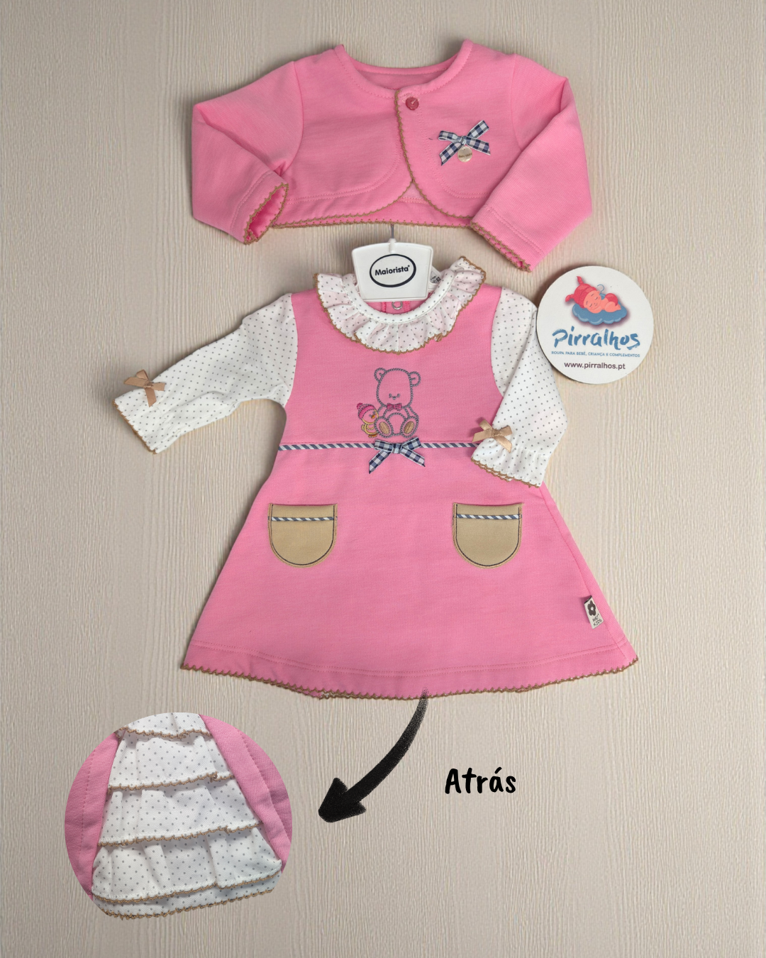 Vestido cardado com bolero ursinho