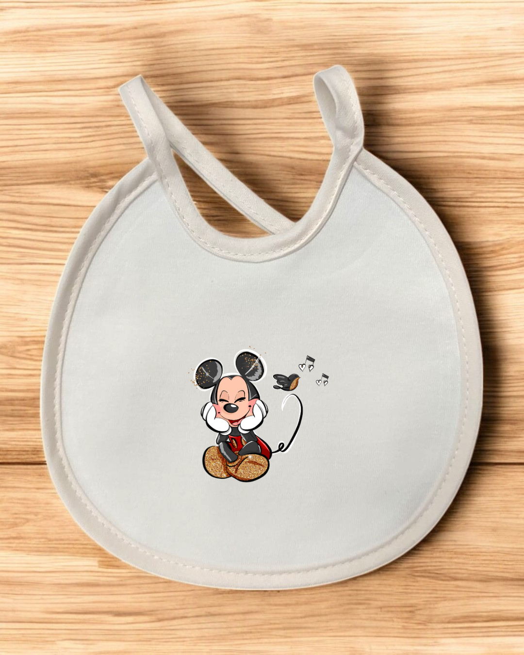 Babete impermeável redondo Mickey Música- 12 cores à escolha, Exclusivo Pirralhos