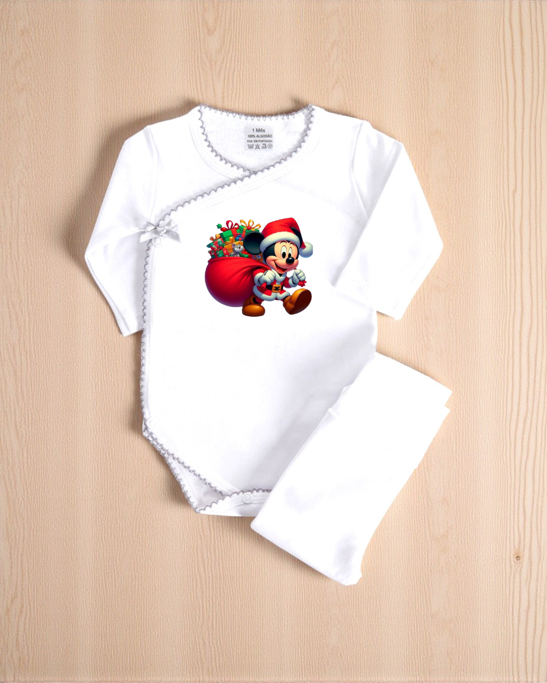 Body branco para bebé com estampa do Mickey Natal