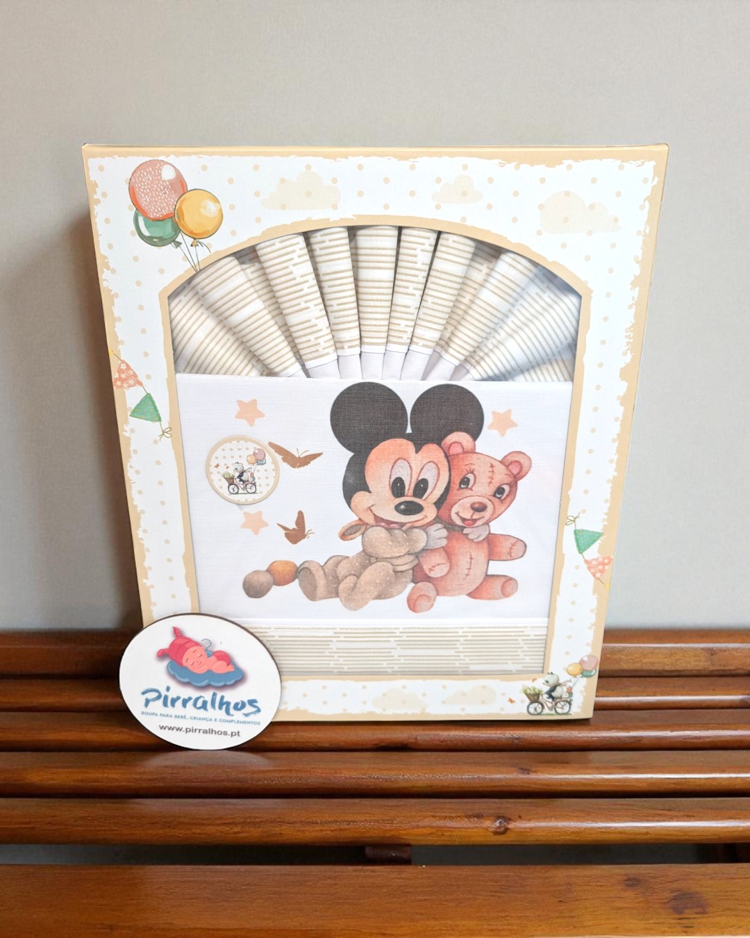 Lençóis de algodão p/ berço de grades Mickey e ursinho