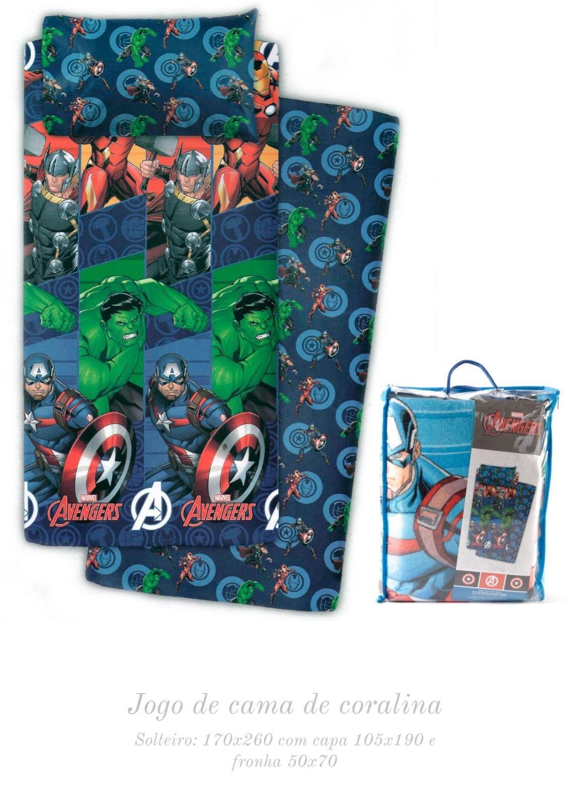 Lençóis de coralina Avengers  - cama até 90cm de largura de colchão
