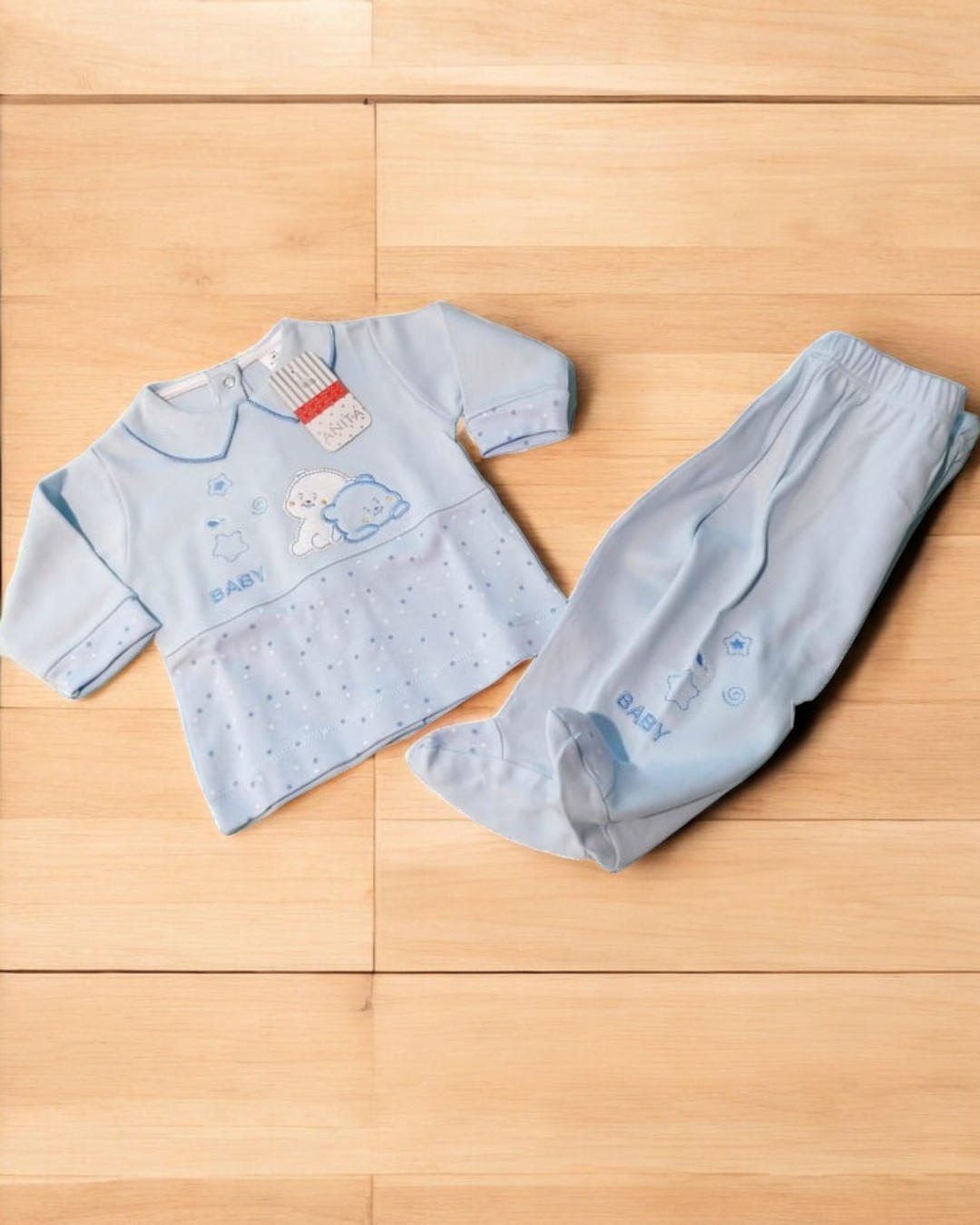 Pijama de duas peças de algodão com golinha dois ursinhos baby