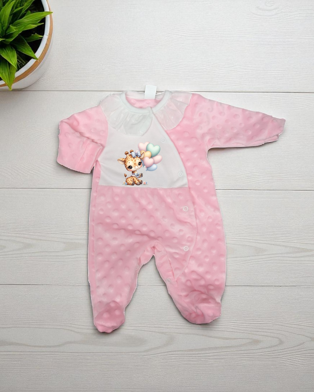 Babygrow de veludo Pipoca Girafinha com balões - EXCLUSIVO PIRRALHOS