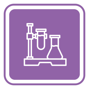 Ícone de equipamentos de laboratório branco sobre fundo roxo
