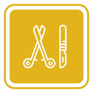 Ícone branco de instrumento médico sobre fundo amarelo