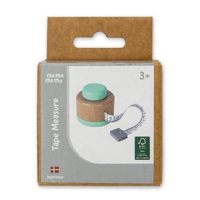 Medidor de fita métrica com corpo de madeira e fita branca