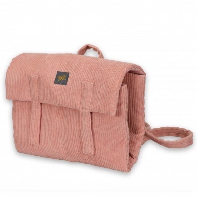 Mochila rosa de veludo canelado com alças e logótipo