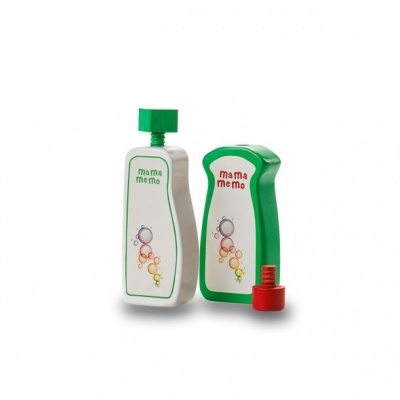 Dois recipientes pequenos de plástico branco e verde com tampas de rosca e etiquetas coloridas