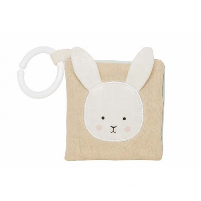 Brinquedo de tecido macio com rosto de coelho e anilha branca