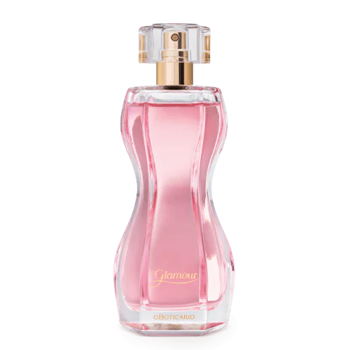 Glamour Eau de Toilette, 75ml Frasco de perfume em vidro rosa com tampa transparente e detalhes dourados