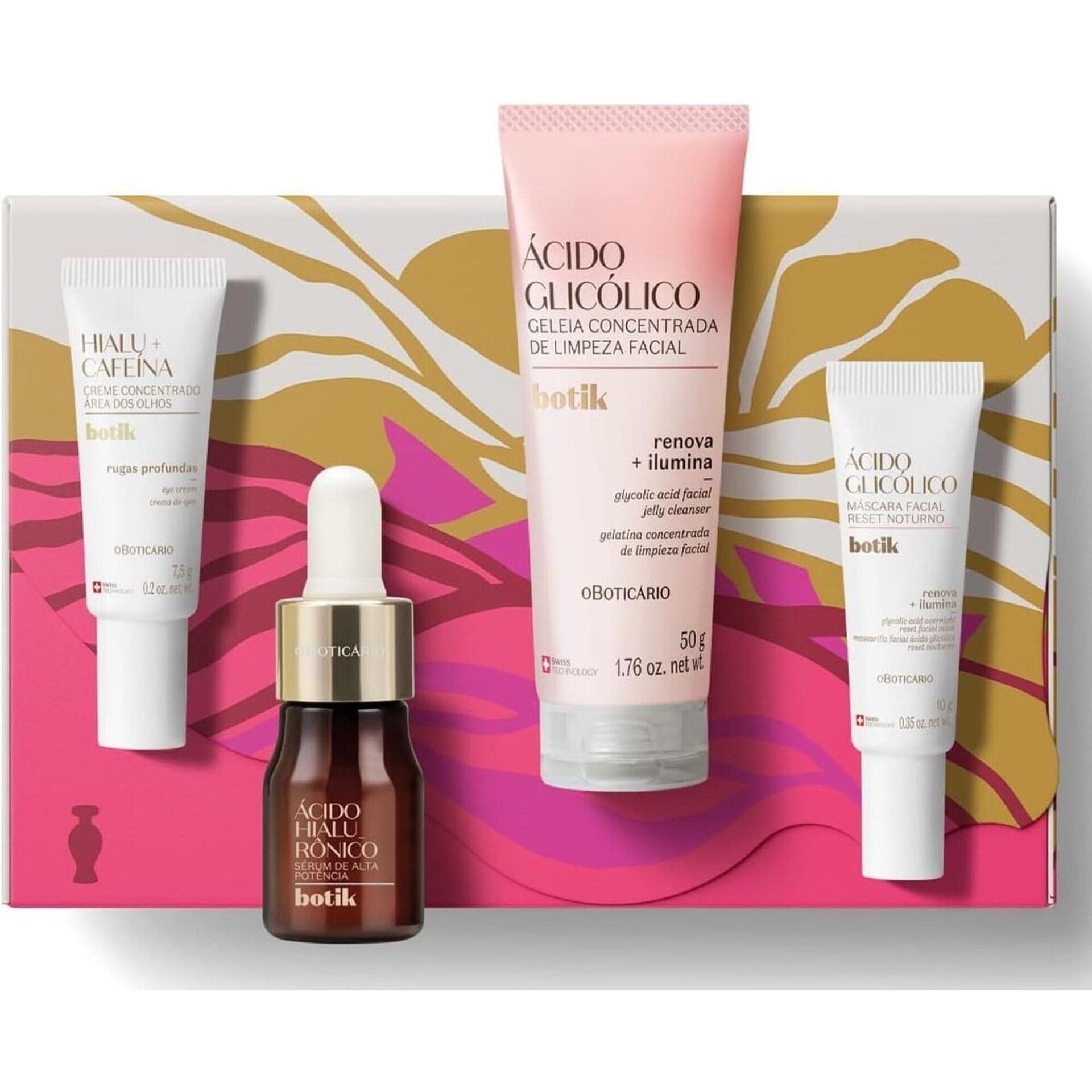 Best Sellers Botik | Coffret de Skincare Conjunto de cosméticos Botik com produtos para cuidados faciais sobre caixa decorada colorida