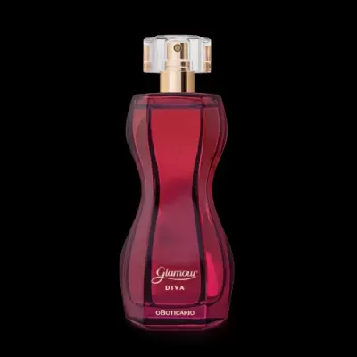 Frasco vermelho de perfume Glamour DIVA com tampa transparente