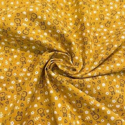 Tecido Poppy | Sweet Bunny - Mostarda Algodão Escovado