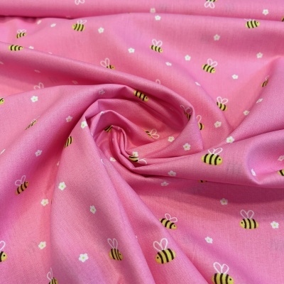 Tecido Poppy | Bee with Flowers - Rosa Barbie