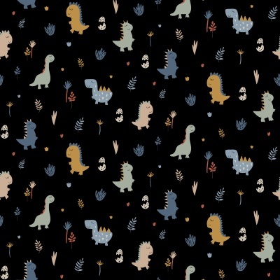 Tecido Poppy | Dino's - Preto - Algodão Escovado