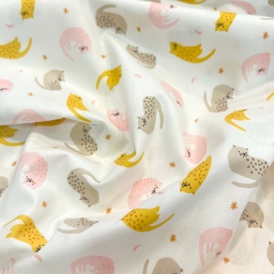 Tecido Poppy | Dreamy Cats - Branco