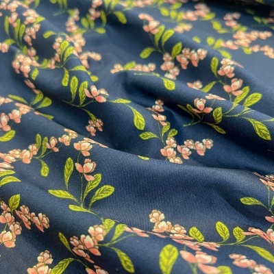 Tecido Poppy | Flowers - Azul Escuro