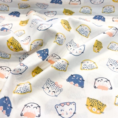 Tecido Poppy | Chic Cats - Branco
