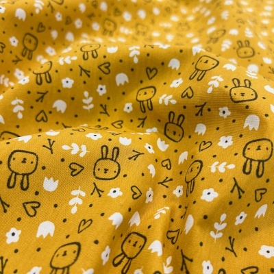 Tecido Poppy | Sweet Bunny - Mostarda Algodão Escovado