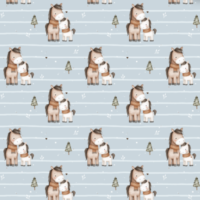 Tecido Pontotextil | Cavalinhos no Inverno - Azul