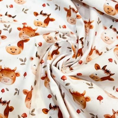 Tecido Pontotextil | Vacas Felizes - Branco