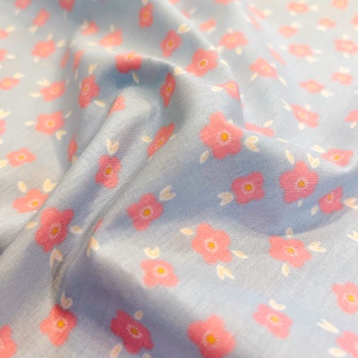 Tecido Poppy | Flowers - Azul Claro