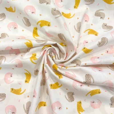 Tecido Poppy | Dreamy Cats - Branco