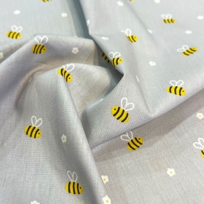 Tecido Poppy | Bee with Flowers - Cinzento