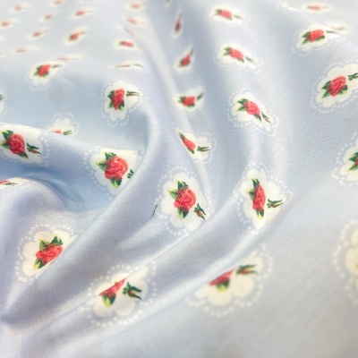 Tecido Poppy | Roses - Azul Claro