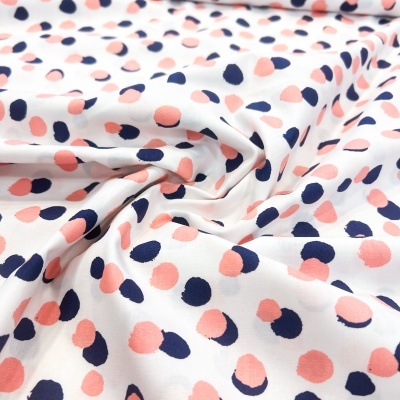 Tecido Poppy | Dots - Azul Escuro e Salmão