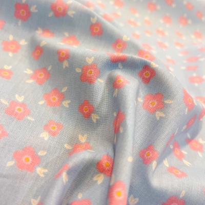 Tecido Poppy | Flowers - Azul Claro