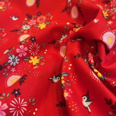 Tecido Poppy | Birdy Flowers - Vermelho