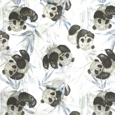 Tecido Pandas and Leaves - Azul