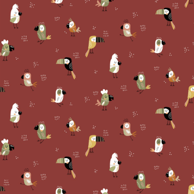 Tecido Plastificado | Cool Birds - Tijolo