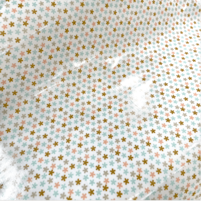 Tecido Plastificado | Asteriscos - Salmão, Azul e Mostarda