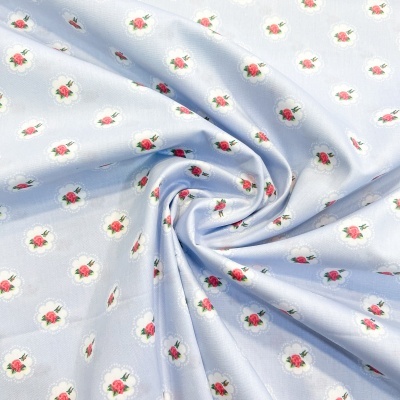 Tecido Poppy | Roses - Azul Claro