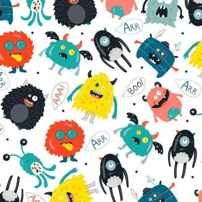 Tecido Funny Monster - Branco
