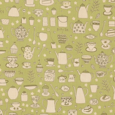 Tecido Anni Downs | Tealicious - # 2418 Tea Cups and Tea Pots Sage