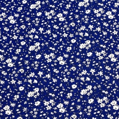 Tecido Azul Escuro com Flores Brancas