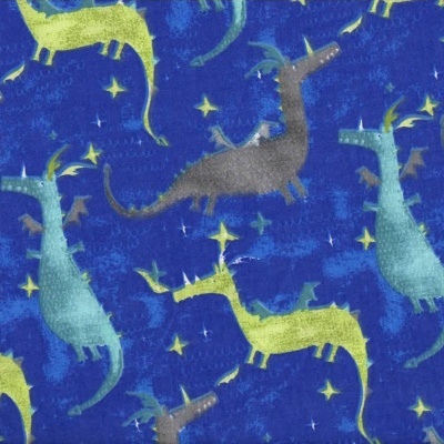 Tecido Fairytales Dragons - Azul Escuro