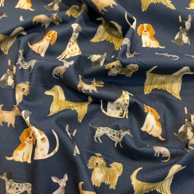 Tecido Poppy | Dogs - Azul Escuro