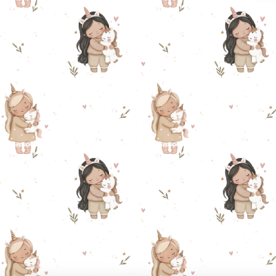 Tecido Pontotextil | Menina e o Unicórnio - Branco