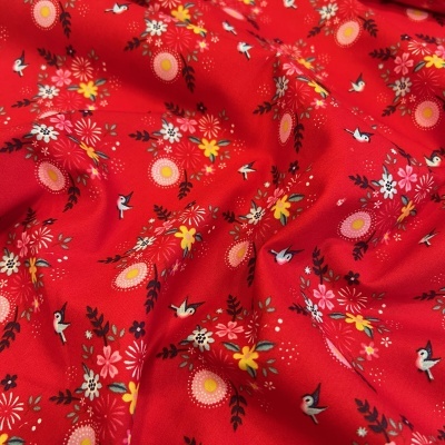 Tecido Poppy | Birdy Flowers - Vermelho