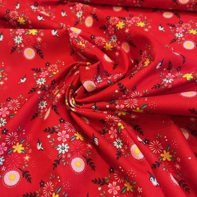 Tecido Poppy | Birdy Flowers - Vermelho