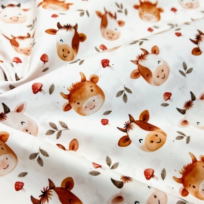 Tecido Pontotextil | Vacas Felizes - Branco