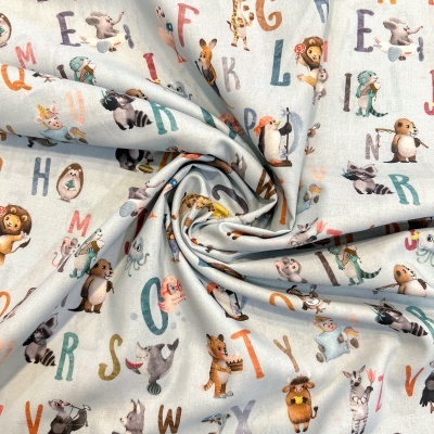Tecido Poppy | Alfabeto - Cinzento Azulado